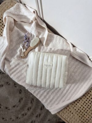 trousse de toilette matelassé gaze de coton écru uni