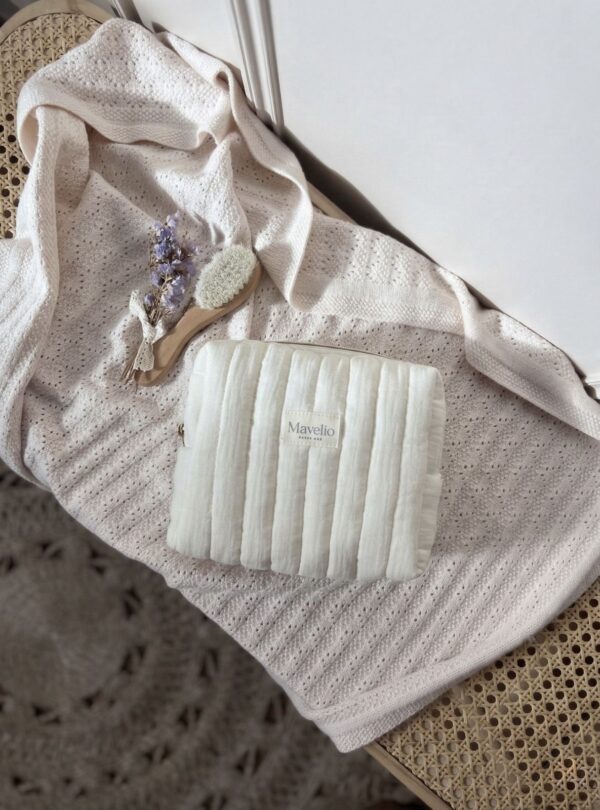 trousse de toilette matelassé gaze de coton écru uni