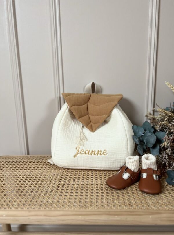 sac à dos enfant personnalisé rabat feuille camel
