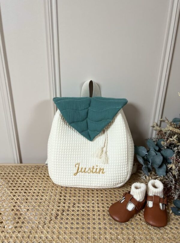sac à dos enfant personnalisé rabat feuille eucalyptus