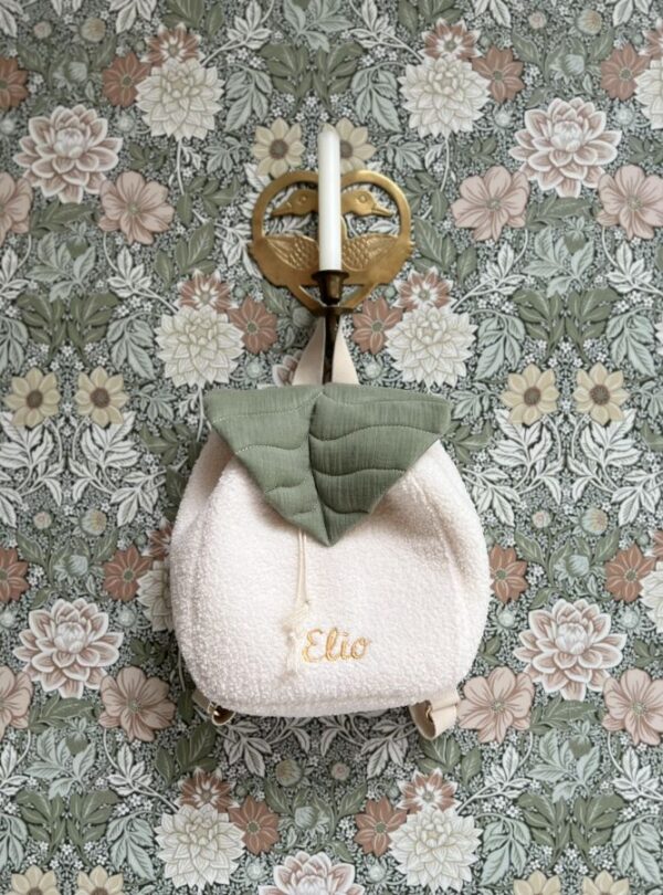 sac à dos enfant personnalisé teddy bouclette et rabat feuille