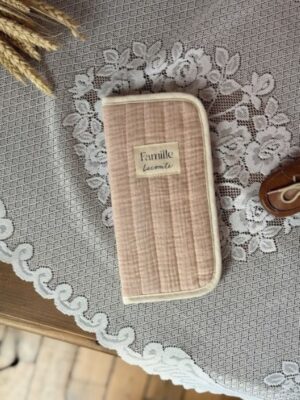 protège livret de famille beige rosé