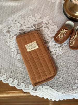 protège livret de famille matelassé caramel