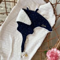 doudou raie bleu nuit a pois or