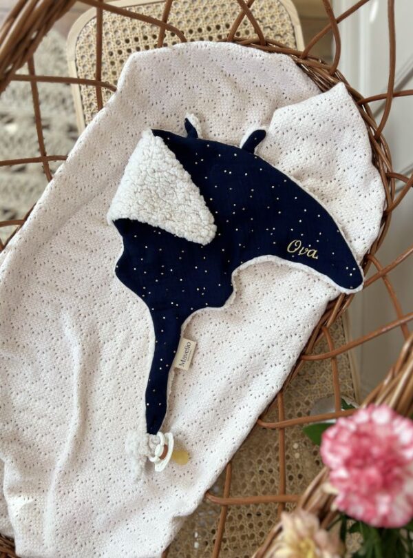 doudou raie bleu nuit a pois or