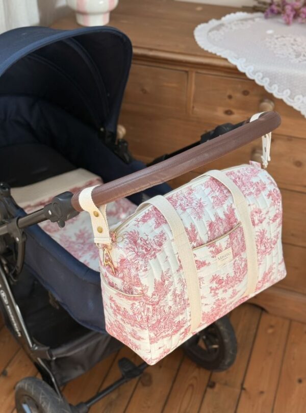 sac à langer matelassé toile de jouy framboise