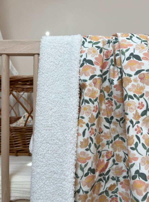 couverture bébé coton et teddy bouclette prairie écru