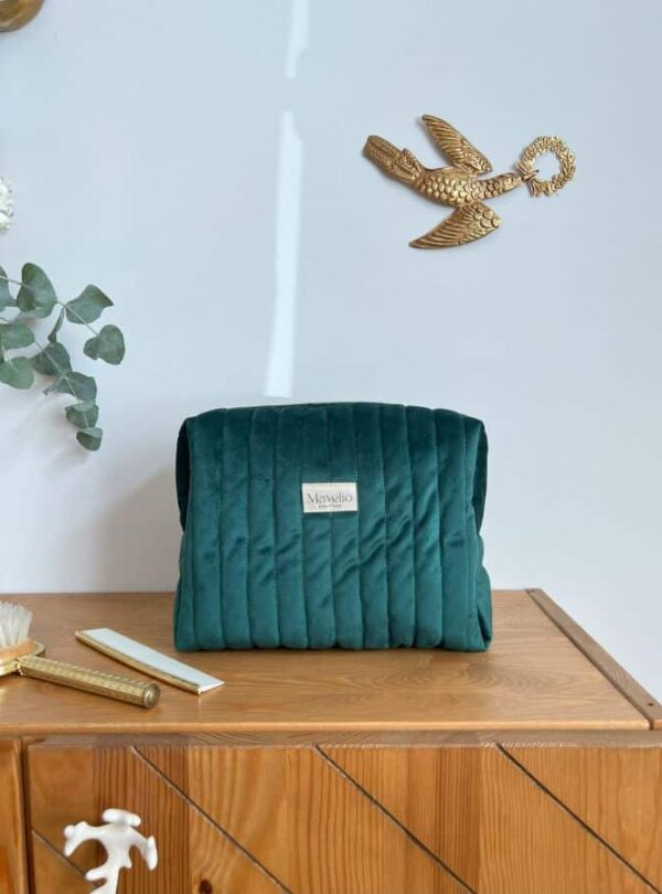 grande trousse de toilette matelassée velours vert