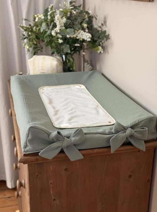 housse de matelas à langer gaze de coton kaki