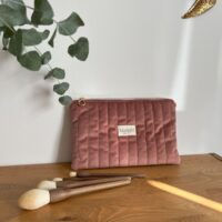 pochette plate matelassée velours rose