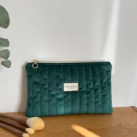 pochette plate matelassée velours vert