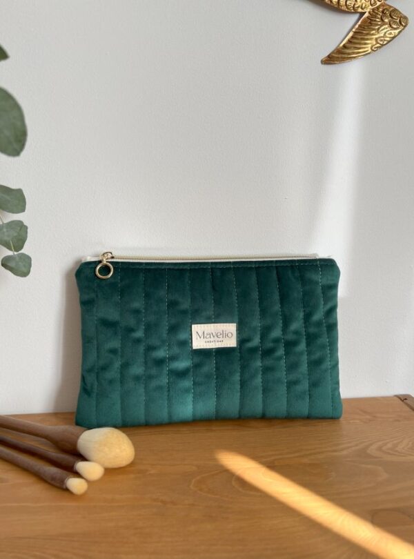 pochette plate matelassée velours vert