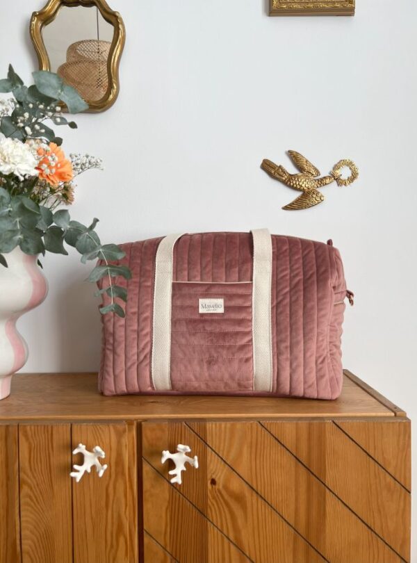 sac à langer matelassé velours rose