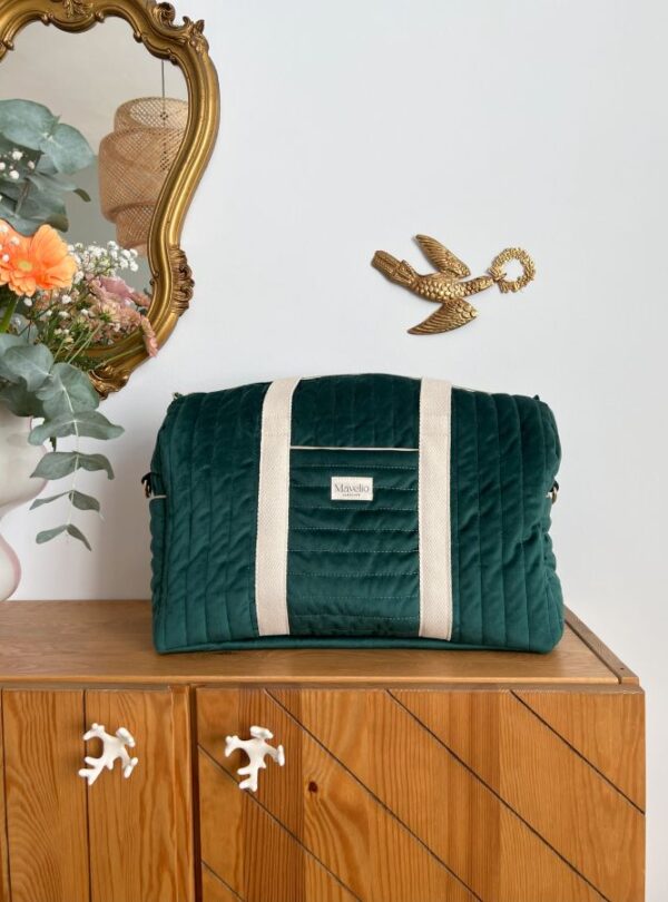sac à langer matelassé velours vert