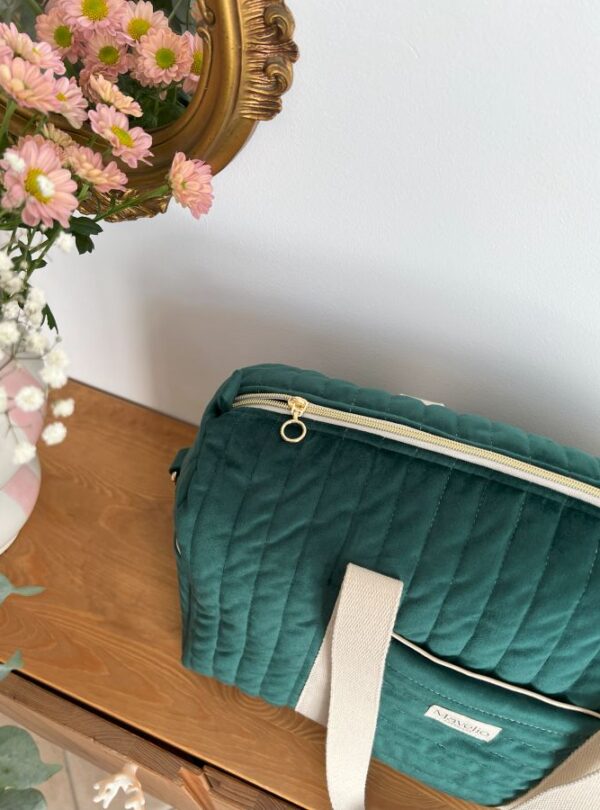 sac à langer matelassé velours vert