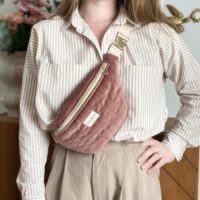 sac banane standard matelassé velours rose