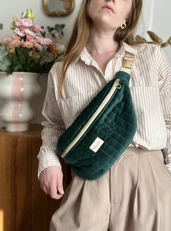 sac banane xl matelassé velours vert