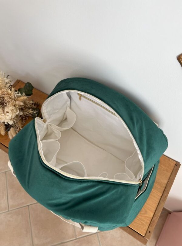 sac voyage matelassé velours vert intérieur