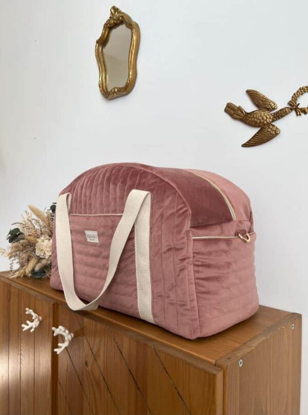 sac voyage matelassé velours rose