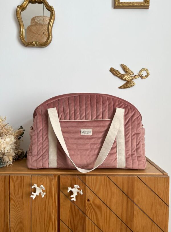 sac voyage matelassé velours rose