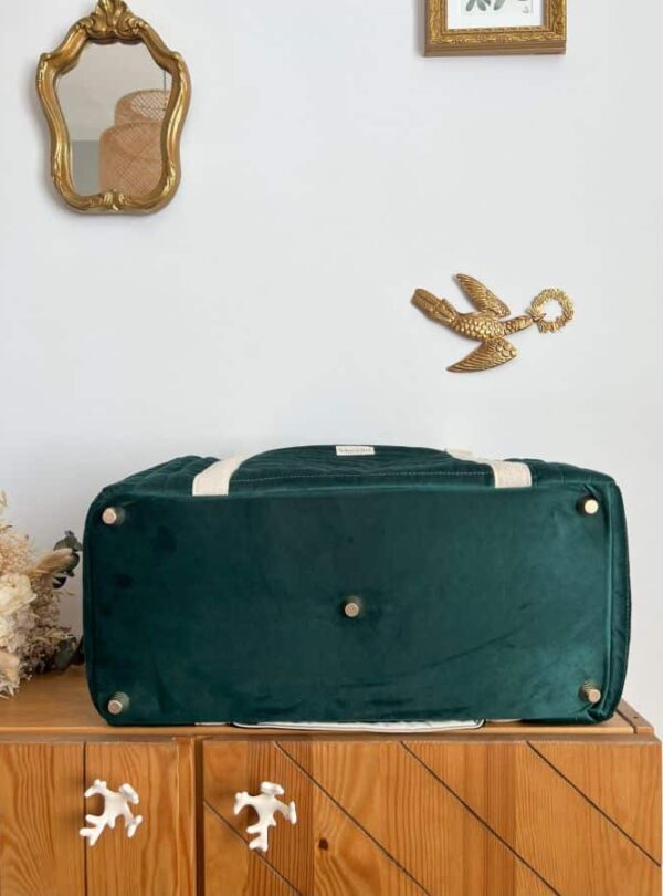 sac voyage matelassé velours vert dessous