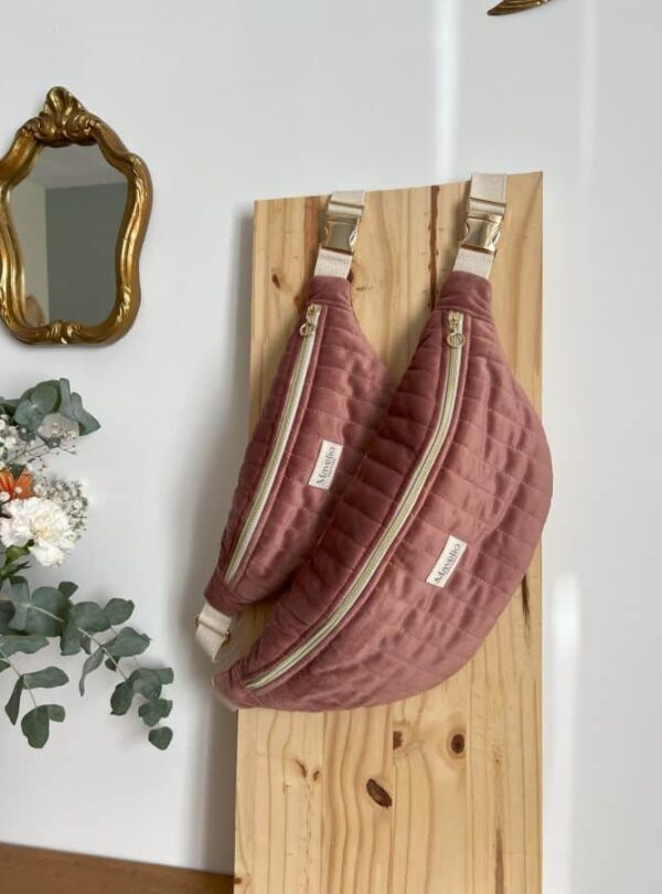 sacs banane standard et xl matelassé velours rose