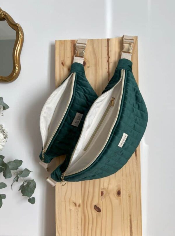sacs banane standard et xl matelassé velours vert ouvert