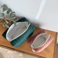 trousse de toilette intérieure matelassée velours vert et rose