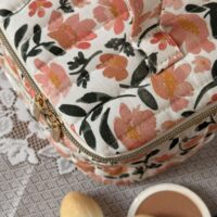 vanity matelassé coton imprimé fleuri prairie écru