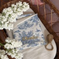 couverture bébé coton toile de jouy bleu