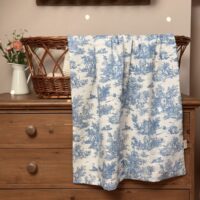 couverture bébé toile de jouy bleu coton
