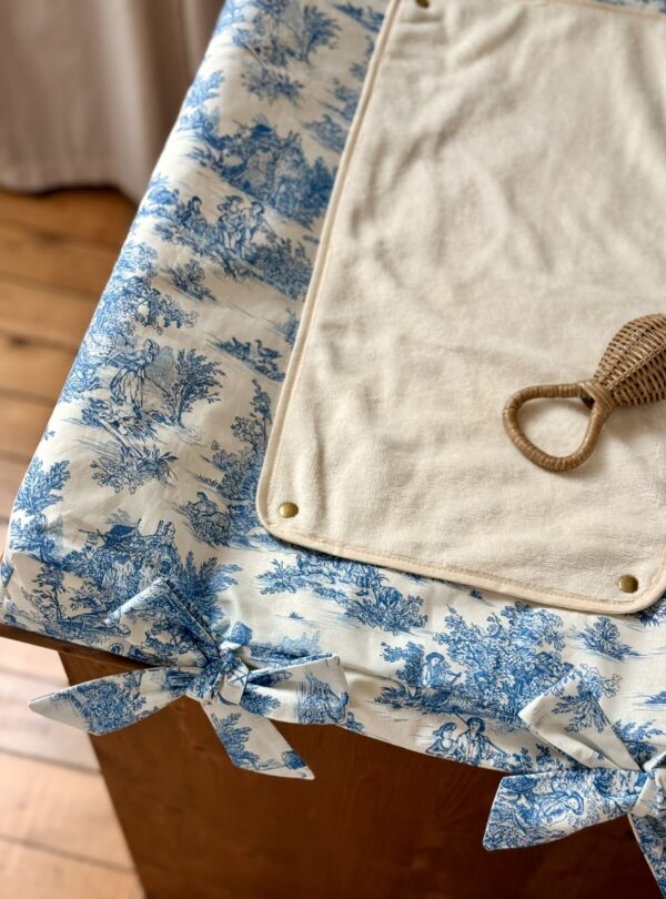 housse de matelas à langer toile de jouy bleu