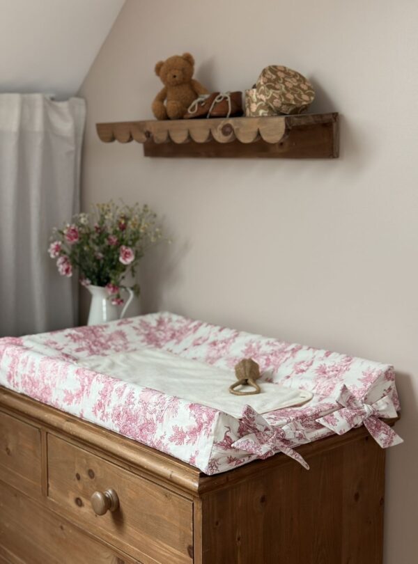 housse matelas à langer toile de jouy framboise