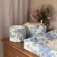 panières de rangement matelassé toile de jouy bleu