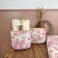 panières de rangement matelassées toile de jouy framboise
