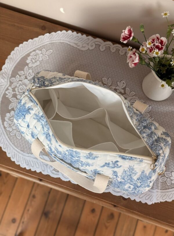 sac à langer matelassé toile de jouy bleu
