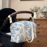 sac à langer matelassé toile de jouy bleu