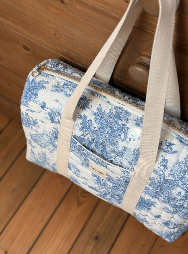 sac à langer matelassé toile de jouy bleu