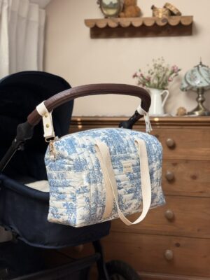 sac à langer matelassé toile de jouy bleu