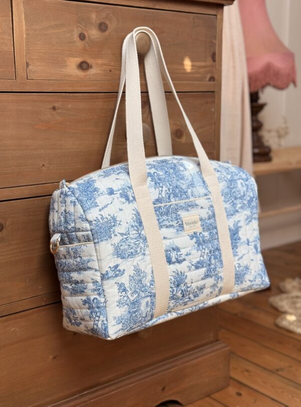 sac à langer matelassé toile de jouy bleu