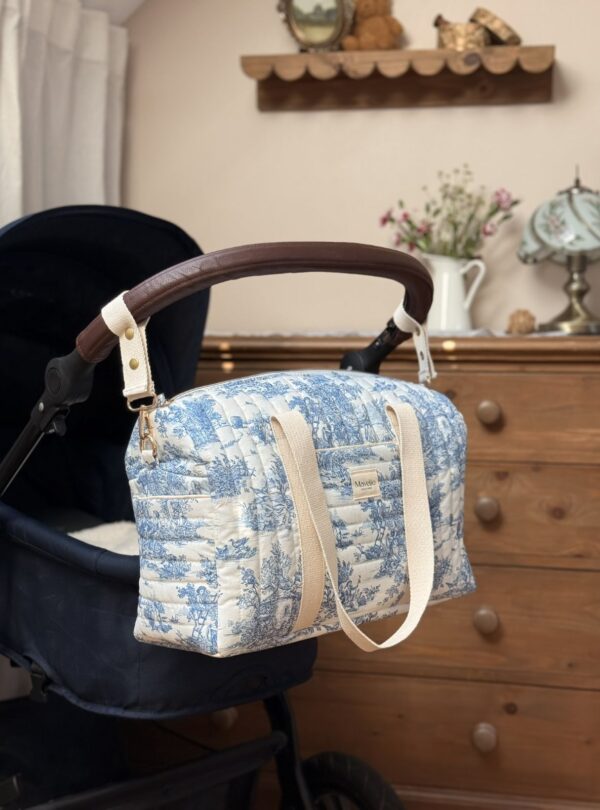 sac à langer matelassé toile de jouy bleu