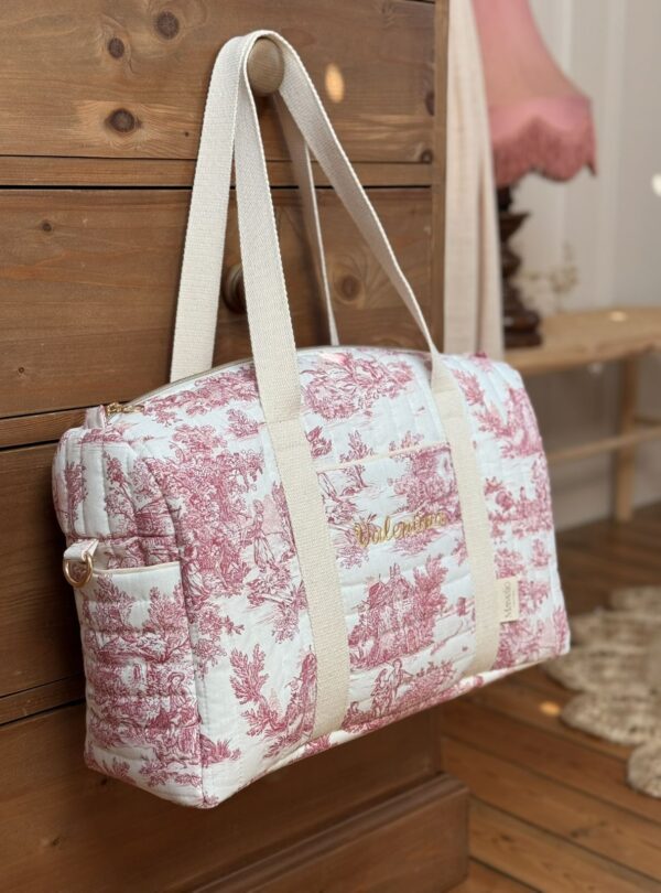 sac à langer matelassé toile de jouy framboise