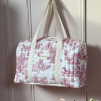 sac à langer matelassé toile de jouy framboise