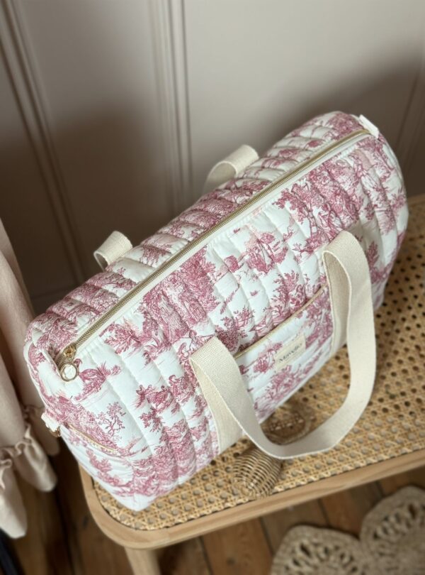 sac à langer matelassé toile de jouy framboise