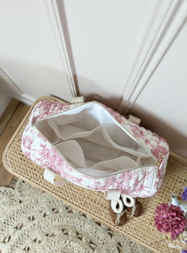 sac à langer matelassé toile de jouy framboise