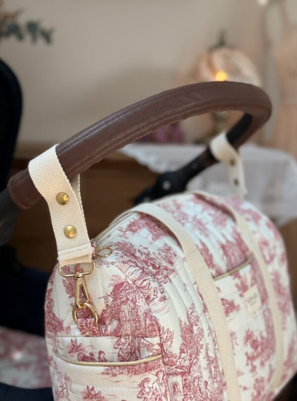 sac à langer matelassé toile de jouy framboise