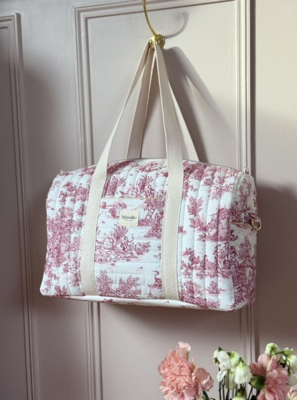 sac à langer matelassé toile de jouy framboise