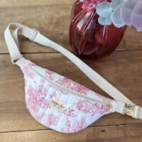 sac banane matelassé toile de jouy framboise