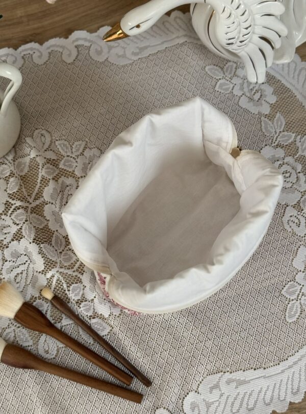 trousse de toilette matelassé toile de jouy framboise