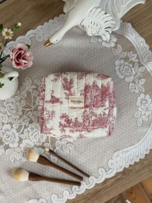 trousse de toilette matelassé toile de jouy framboise